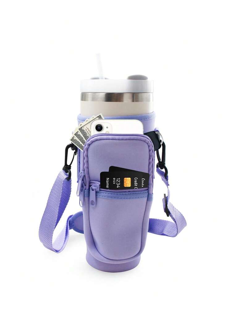 Portable 40oz Tumbler Cup Case with Adjustable Strap, Dual Storage Pockets for Travel or Outdoor Use, Functional Fitness Cup Cover and Wallet Combo