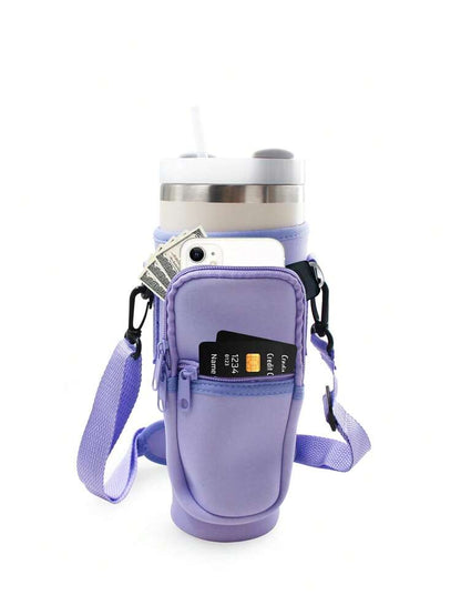 Portable 40oz Tumbler Cup Case with Adjustable Strap, Dual Storage Pockets for Travel or Outdoor Use, Functional Fitness Cup Cover and Wallet Combo