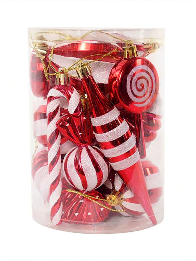 14pcs Red Candy Cane Christmas Ball Ornaments, Festive Hanging Tree Pendants for Christmas 2025, New Year Gifts, and Holiday Home Decor