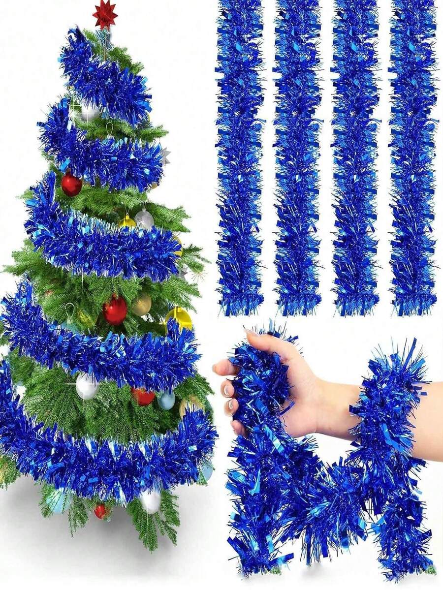 Metallic Tinsel Garland for Christmas, 1–2 Piece Shiny Glitter Streamer Decoration, Long Hanging Ornament for Trees, Parties, and Weddings