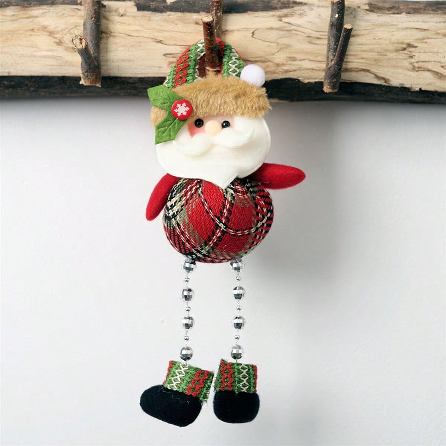 3pcs Felt Christmas Hanging Ornaments, Plaid Bead Leg Pendants with Cute Cartoon Designs, Perfect for Tree, Window, and Home Holiday Decorations