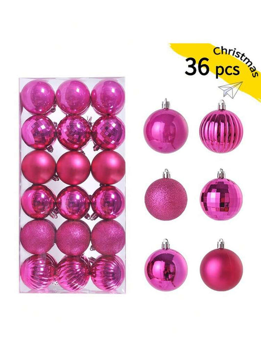 Assorted Christmas Ball Ornament Set (36pcs), Bohemian Style Plastic Hanging Decorations for Trees, Home, Office, or Holiday Party Decor