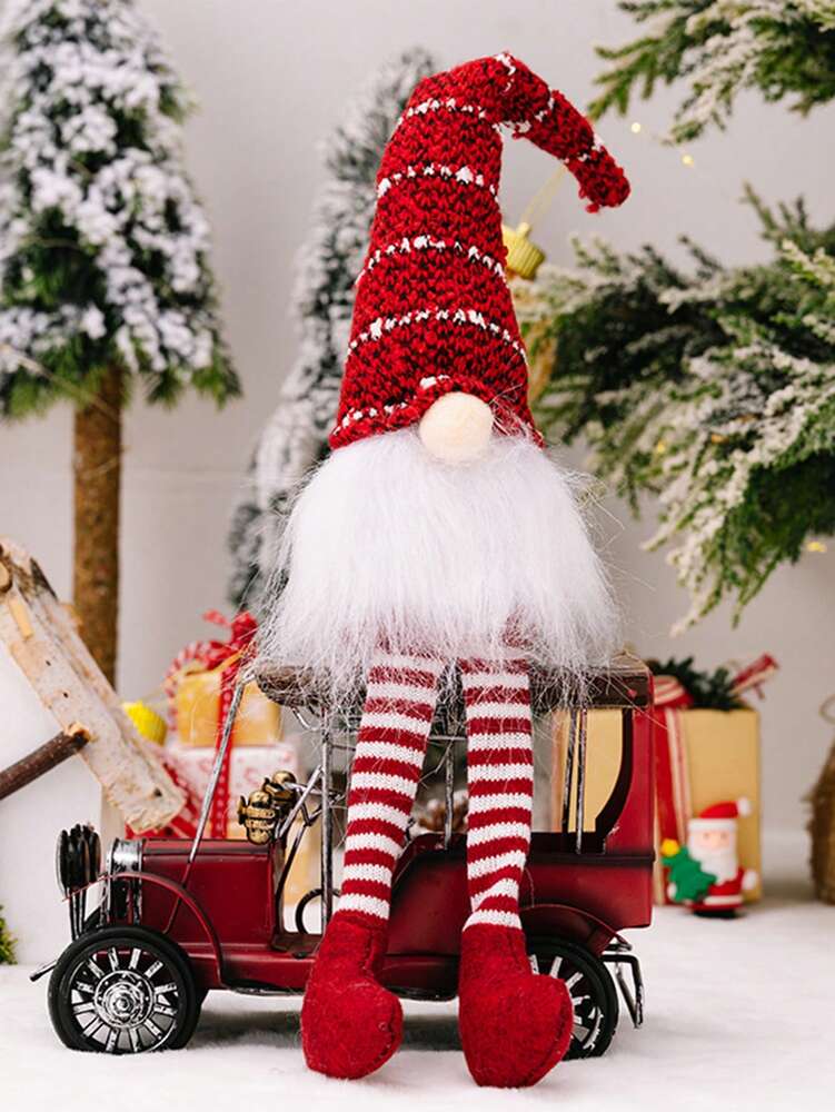 Christmas Faceless Gnome Doll with Spiral Hair, Cute Sitting Elf Decoration for Desks, Tables & Holiday Home or Office Decor