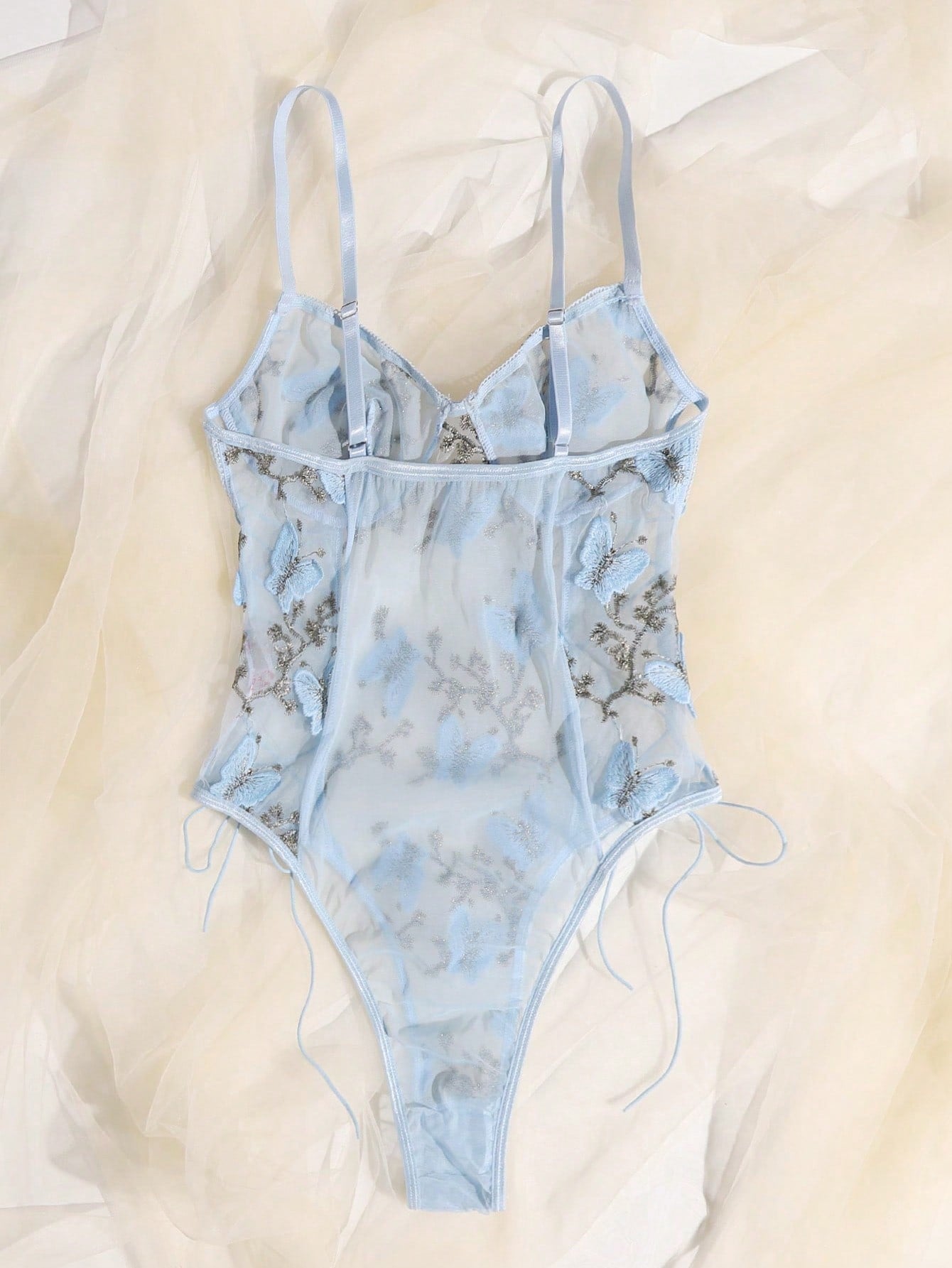 Butterfly Embroidered Mesh Teddy Bodysuit Lingerie