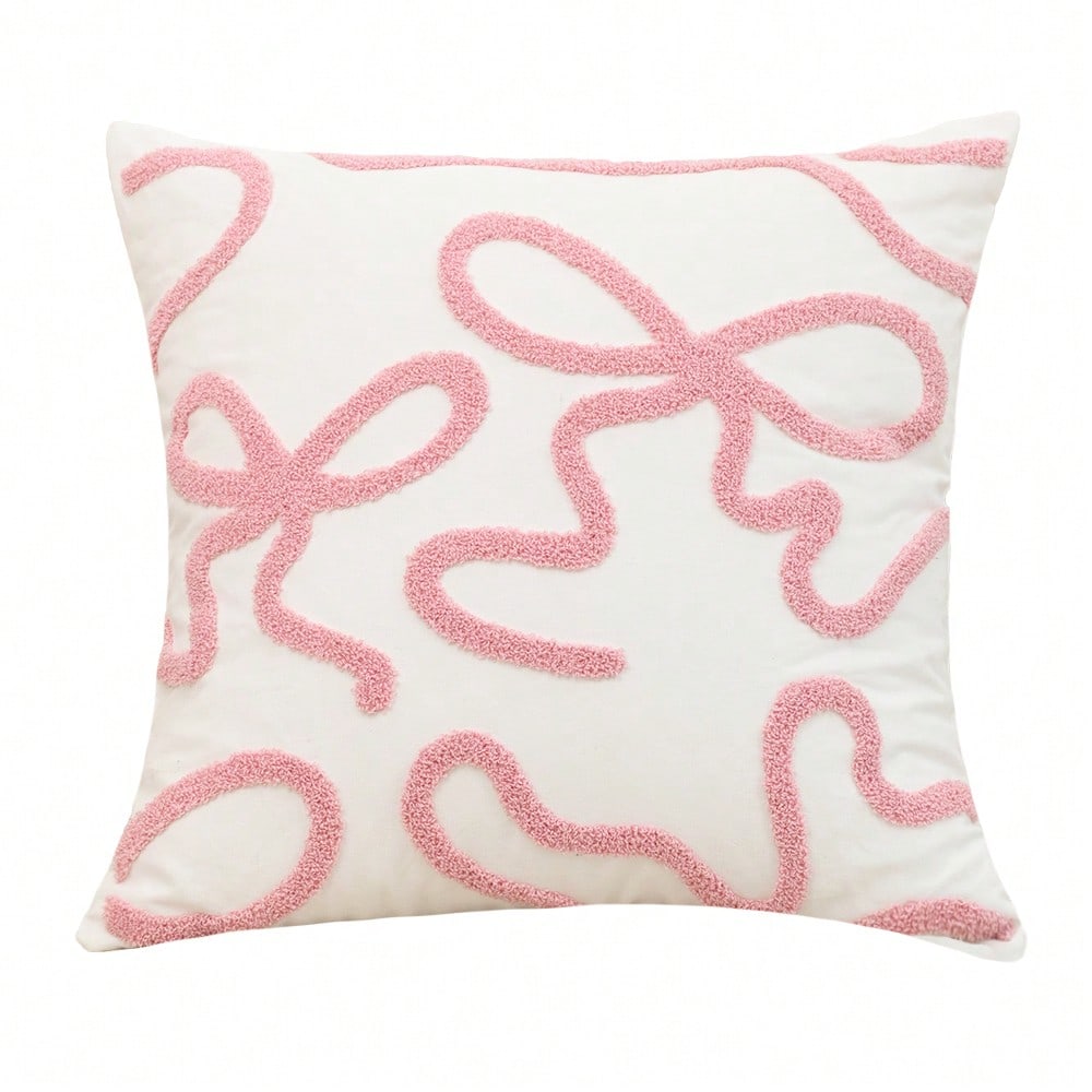 1pc 3D Bow Embroidered Pillow Cover, Cute Decorative Cushion Case for Sofa or Bedroom, Soft Girly Design Without Insert