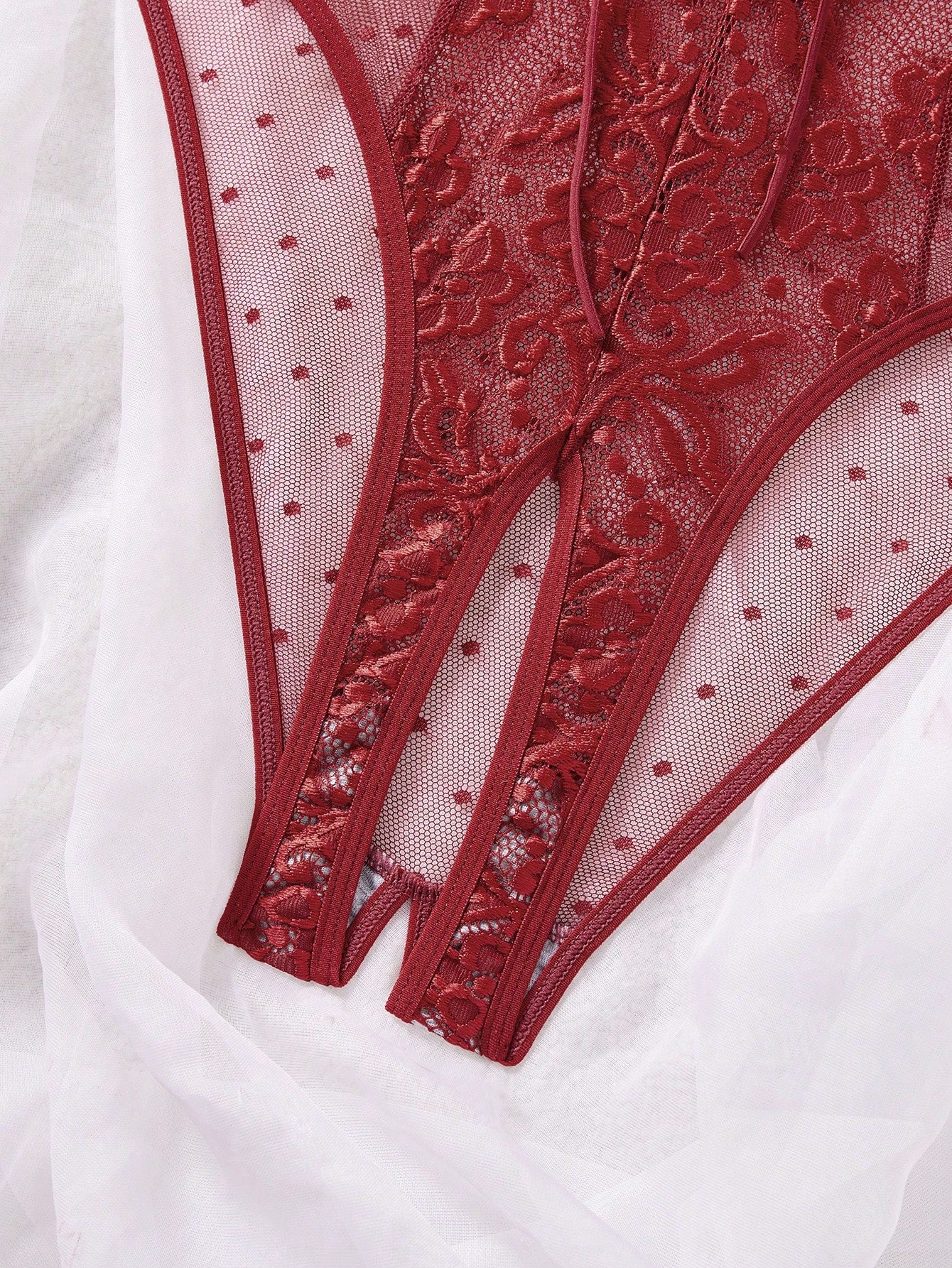 Contrast Lace Sexy Mesh Women's Bodysuit Lingerie, 1pc For Going Out