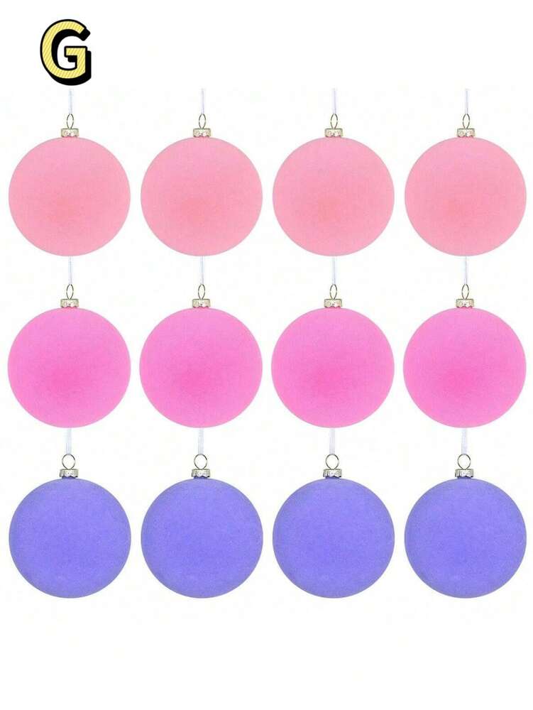 12pcs Velvet Flocked Christmas Decoration Balls, Drop-Proof Plastic Ornaments, Elegant Tree Baubles for Parties, Birthdays, or Holiday Photoshoots