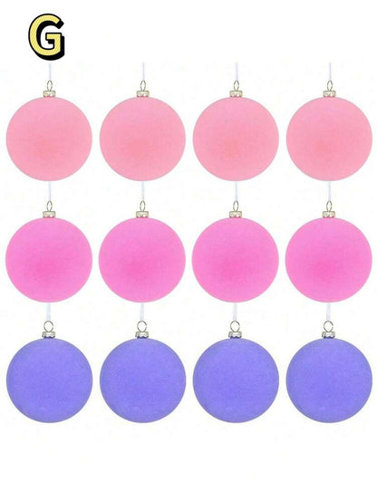 12pcs Velvet Flocked Christmas Decoration Balls, Drop-Proof Plastic Ornaments, Elegant Tree Baubles for Parties, Birthdays, or Holiday Photoshoots