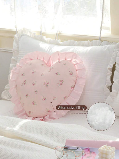 1pc Leopard Print Heart-Shaped Throw Pillow, Romantic French Ruffle Design, Decorative Cushion for Sofa, Bedroom or Living Room, OEKO-TEX Certified