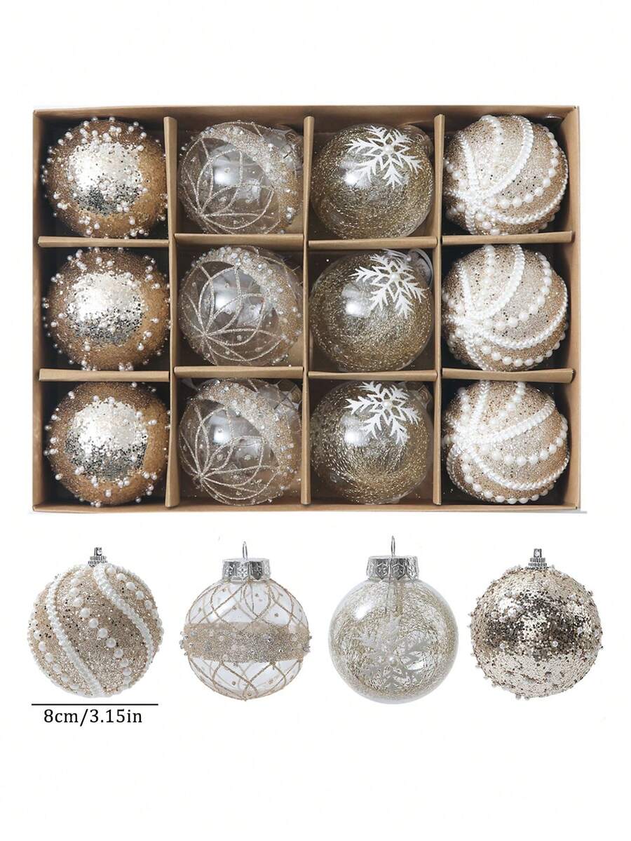 12pcs Clear Pink Christmas Ball Ornaments, 3.15-Inch Shatterproof Decorative Tree Baubles, Elegant Rustic Hanging Decorations for Holiday Parties