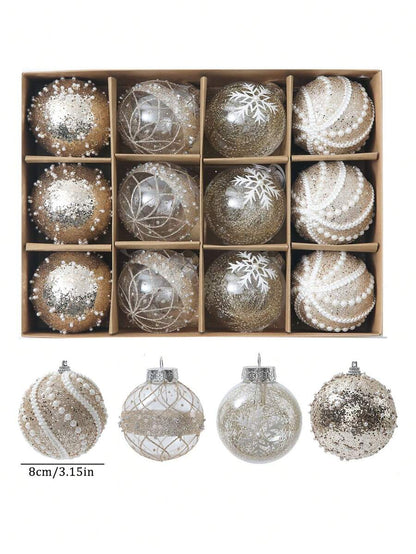 12pcs Clear Pink Christmas Ball Ornaments, 3.15-Inch Shatterproof Decorative Tree Baubles, Elegant Rustic Hanging Decorations for Holiday Parties