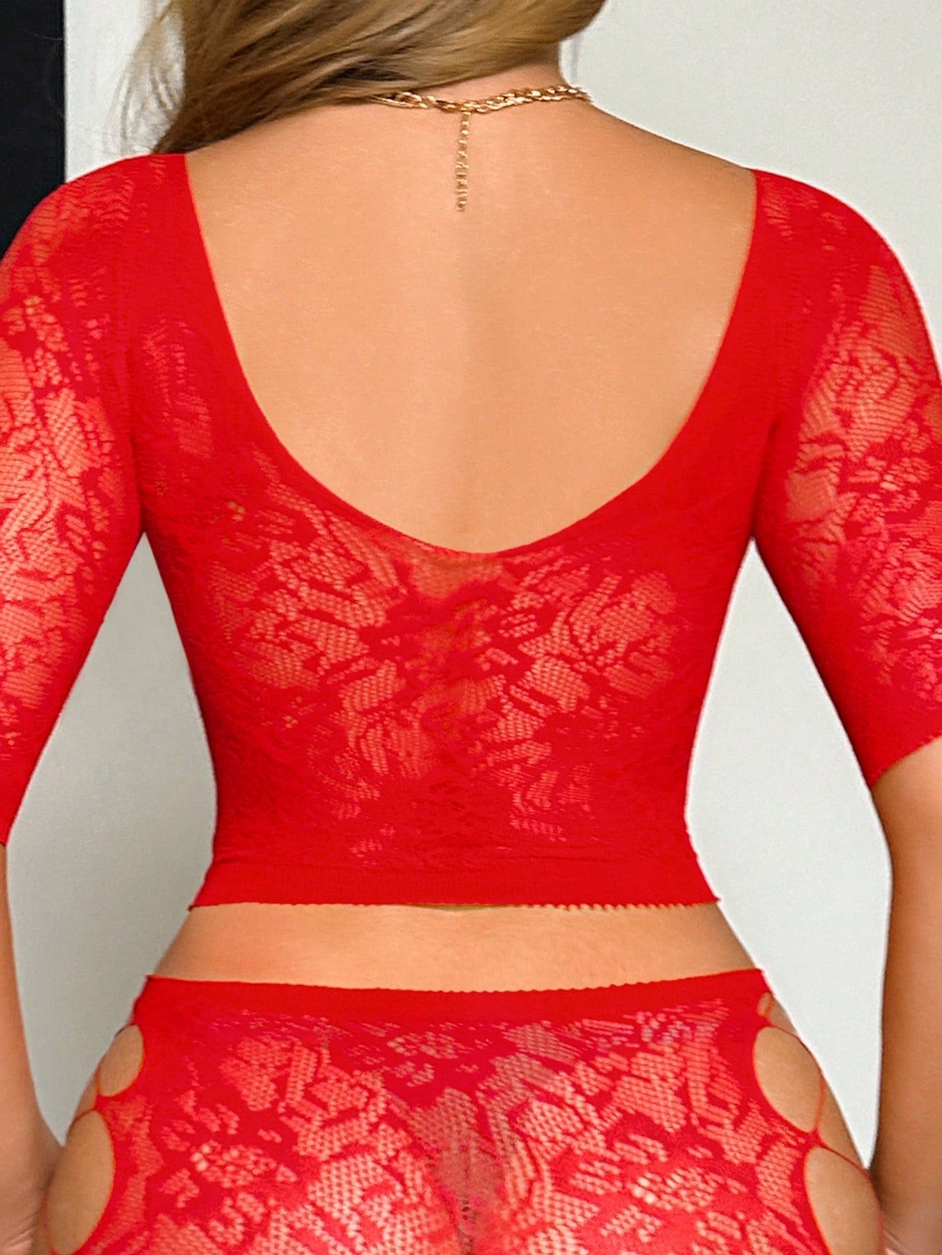 2-Piece Plus Size Fishnet Lingerie Set Stretch Crop Top and Bodycon Skirt