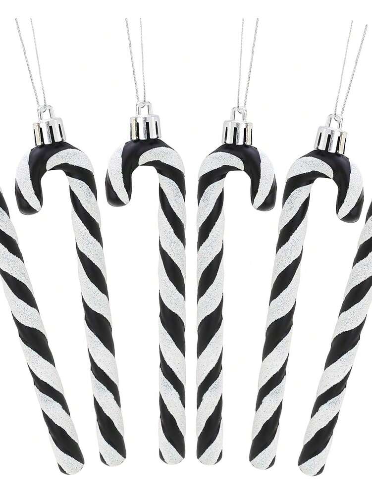 12pcs Pink Glitter Candy Cane Christmas Ornaments, 5.5" Plastic Hanging Decorations for Christmas Trees & Holiday Displays