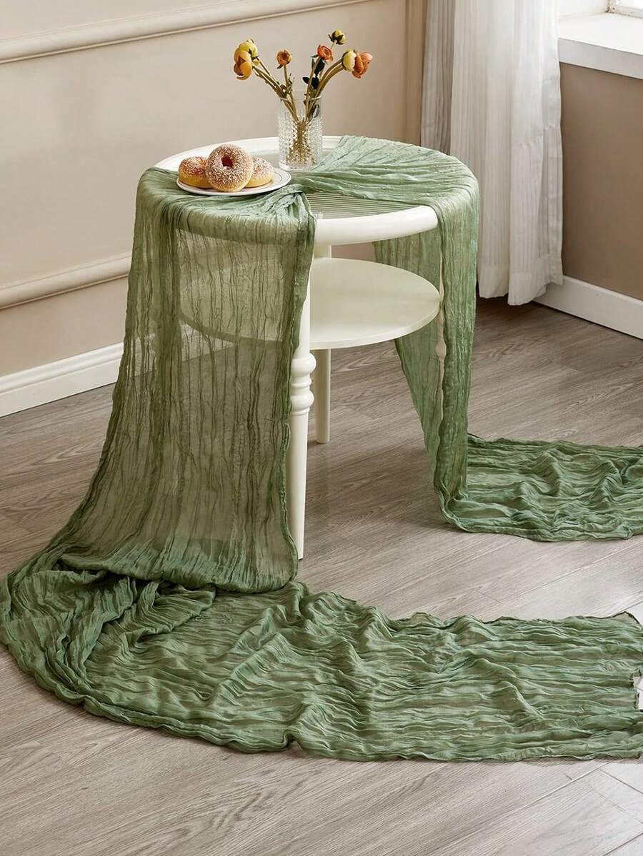 Wrinkled Cheesecloth Table Runner for Weddings and Holidays, Elegant Table Centerpiece Cloth for Christmas Dining, Birthdays, and Romantic Events