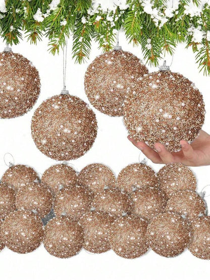 12pcs Champagne Christmas Ball Ornaments, 3.15-Inch Shatterproof Baubles, Elegant Tree Decorations for Weddings, Holidays, and Party Displays