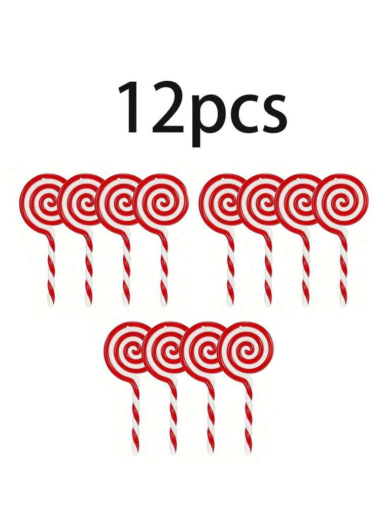 5pcs 5-Inch Christmas Candy Ornaments, Red and White Lollipop Decorations, Fun Hanging Props for Christmas Trees, Fireplaces, and Holiday Scenes