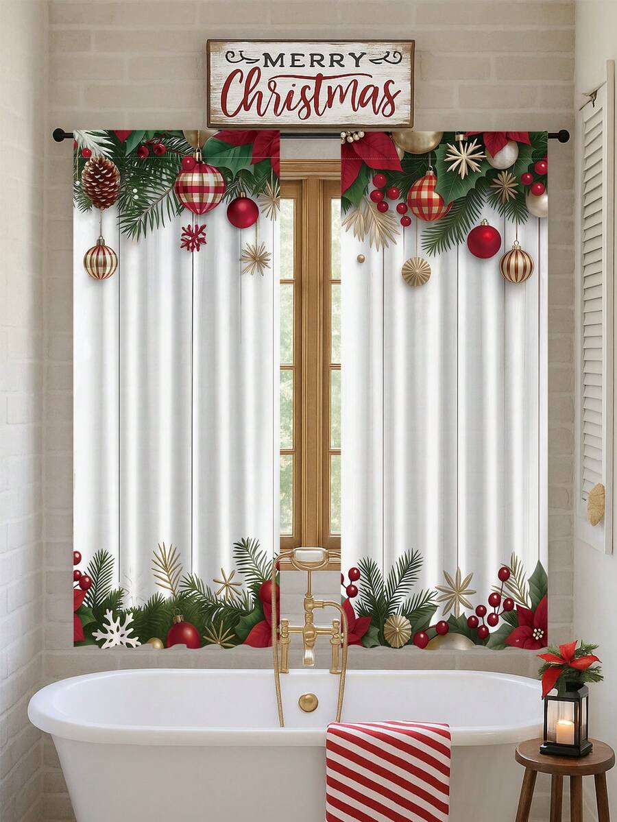 2-Piece Christmas Reindeer and Tree Blackout Curtain Set, Holiday Window Panels for Home Living Room or Bedroom Decor