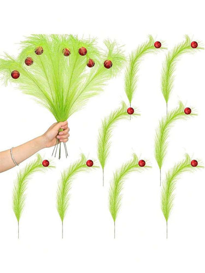20pcs Christmas Elf Twig Set, Green & Red Artificial Branches with Flashing Orbs for DIY Christmas Tree Toppers, Garlands & Holiday Decor
