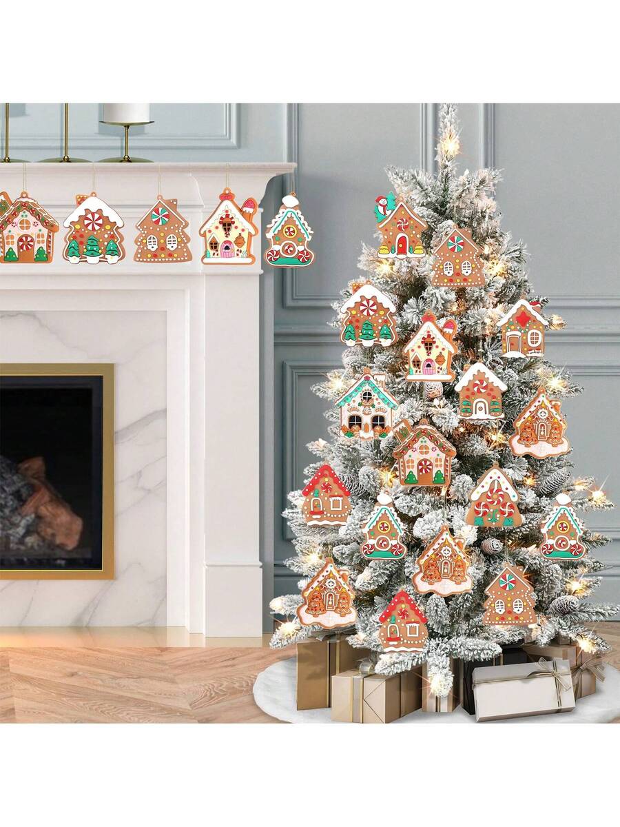 12pcs Gingerbread House Hanging Ornaments, Cute Christmas Tree Decorations for Home, Parties, and Holiday Gift Giving