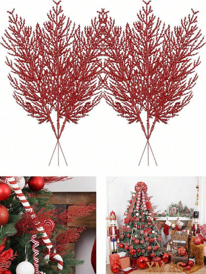 20pcs Glitter Cedar Pine Needles with Sequins, Artificial Blue and Pink Leaves for DIY Garlands, Wedding Bouquets, and Winter Holiday Home Decor