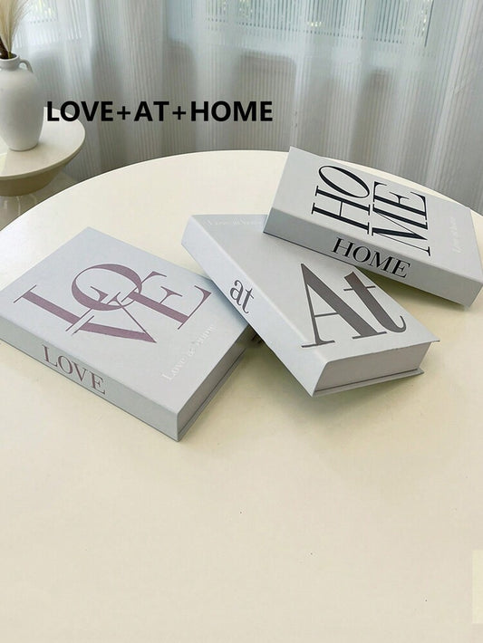 3pcs LOVE AT HOME Decorative Books Set, Stylish Faux Book Ornaments for Coffee Table, Shelf or Office Decor, Creative Living Room Display Props