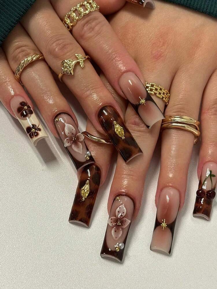 24pcs Soft French Press On Nails, Black And Red Plum Blossom Pattern, Romantic Dark Style Nail Set With File For Women Daily Wear