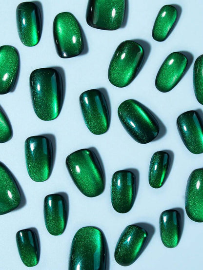 24pcs Short Oval Red Cat Eye Press On Nails, Y2K Blood-Red Glossy Acrylic Nail Set With Jelly Glue & File For Women Daily Or Study Wear