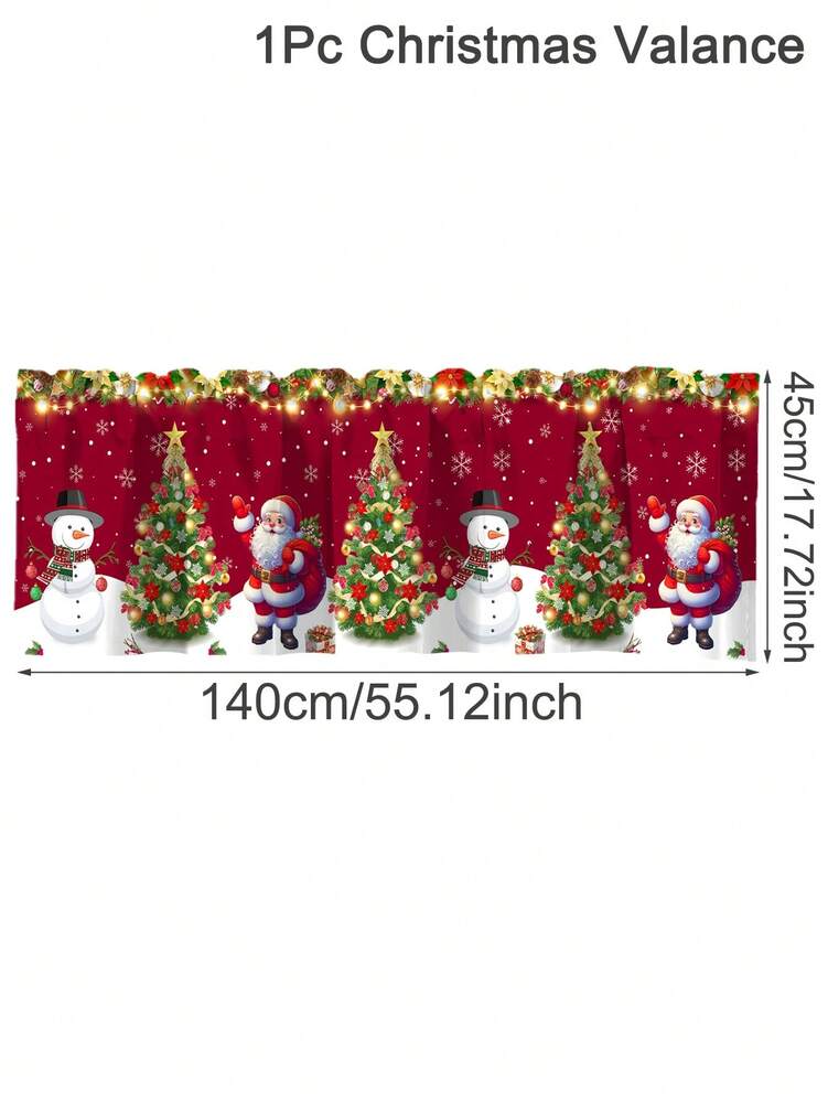 Santa Claus & Snowman Christmas Curtain Valance, 1–2 Piece Polyester Window Decor with Rod Pocket for Kitchen, Living Room or Bedroom