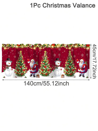 Santa Claus & Snowman Christmas Curtain Valance, 1–2 Piece Polyester Window Decor with Rod Pocket for Kitchen, Living Room or Bedroom
