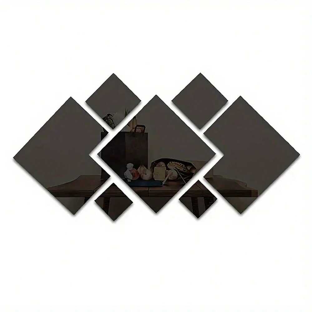7pcs Square Acrylic Mirror Wall Stickers, 3D Rhombus & Rectangular Self-Adhesive Shatterproof Removable Mirrors for Home or Office Decor