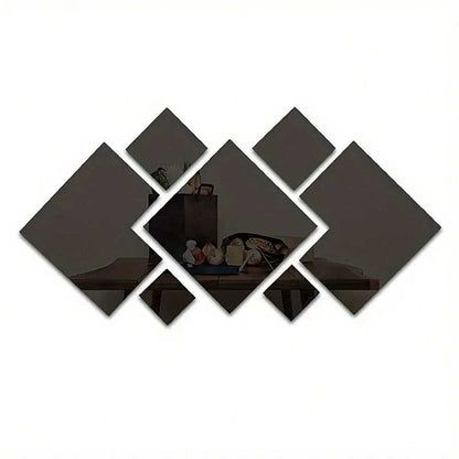 7pcs Square Acrylic Mirror Wall Stickers, 3D Rhombus & Rectangular Self-Adhesive Shatterproof Removable Mirrors for Home or Office Decor