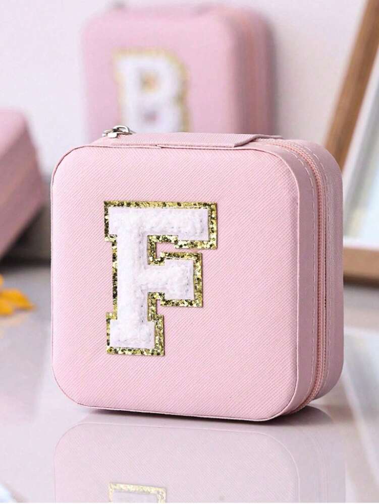 Custom Initial Travel Jewelry Organizer Box, Compact Case for Rings, Necklaces & Earrings