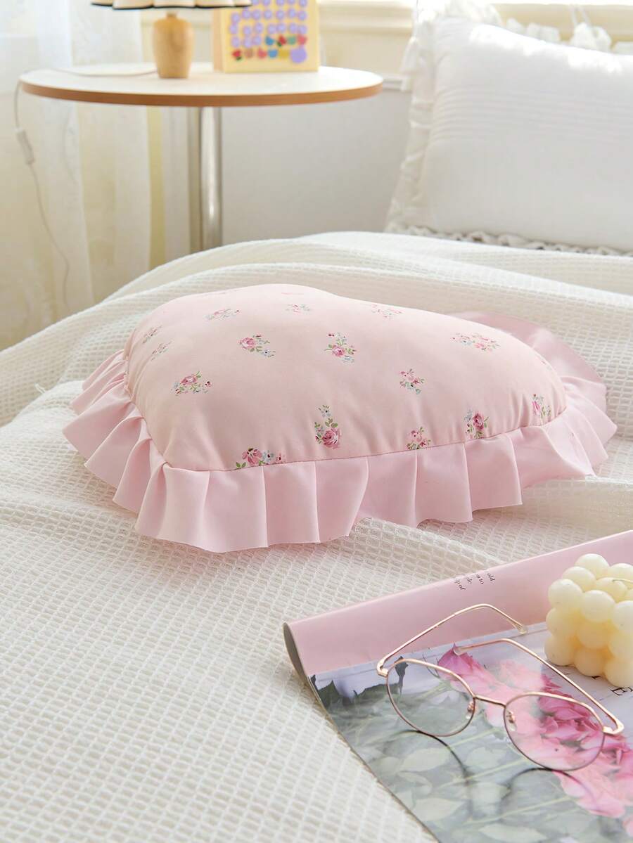 1pc Leopard Print Heart-Shaped Throw Pillow, Romantic French Ruffle Design, Decorative Cushion for Sofa, Bedroom or Living Room, OEKO-TEX Certified