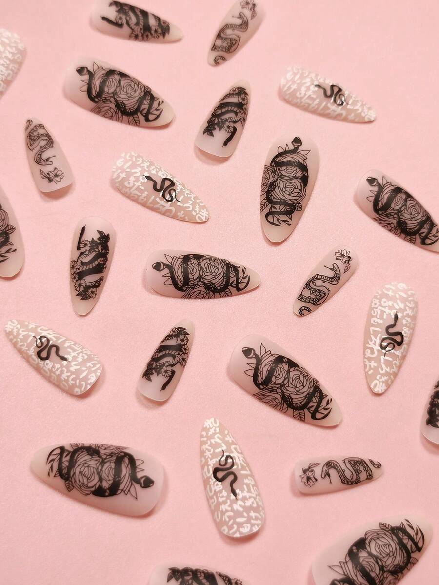 24pcs Long Stiletto French Press On Nails, White Red Cherry Pattern With 3D Bow And Pearl Decor, Romantic Bling Nail Set For Party Look