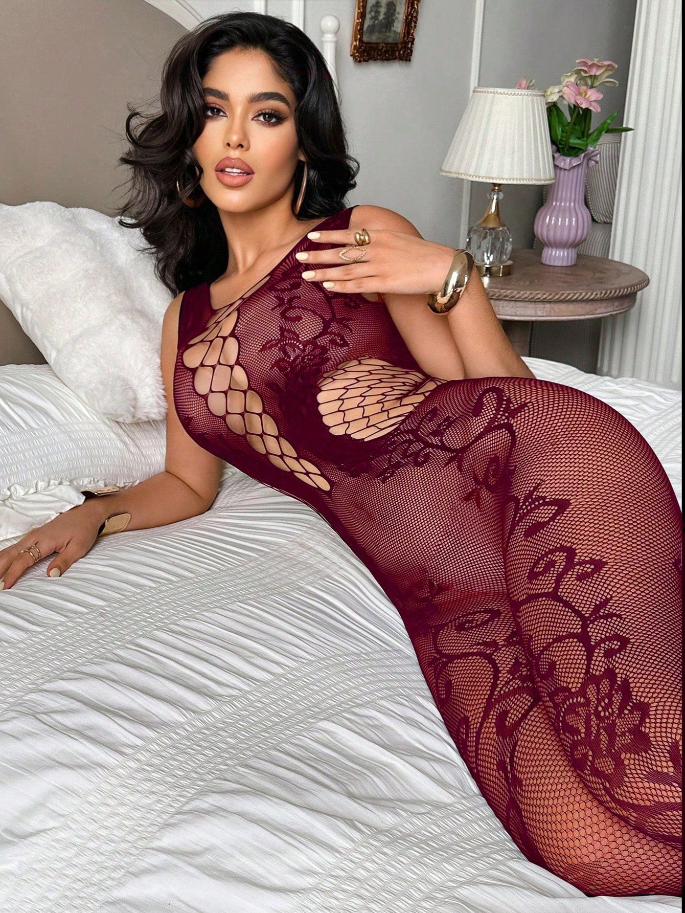 Embroidered Hollow Sheer Sleeveless Sexy Bodystocking
