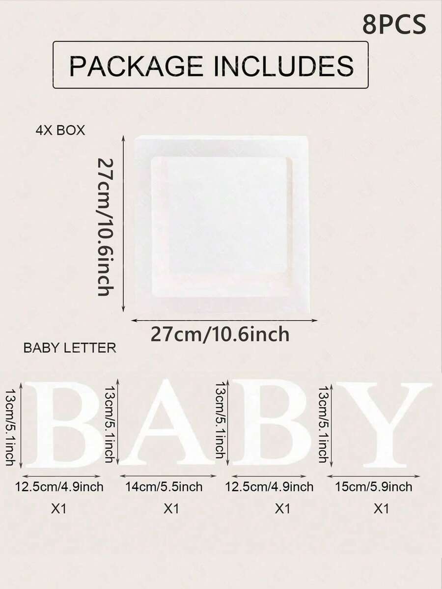 8pcs Transparent Baby Shower Boxes Set, 25cm Letter Balloon Boxes for Gender Reveal Party, Baby Boy or Girl Shower Decorations and Photography Props