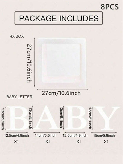 8pcs Transparent Baby Shower Boxes Set, 25cm Letter Balloon Boxes for Gender Reveal Party, Baby Boy or Girl Shower Decorations and Photography Props
