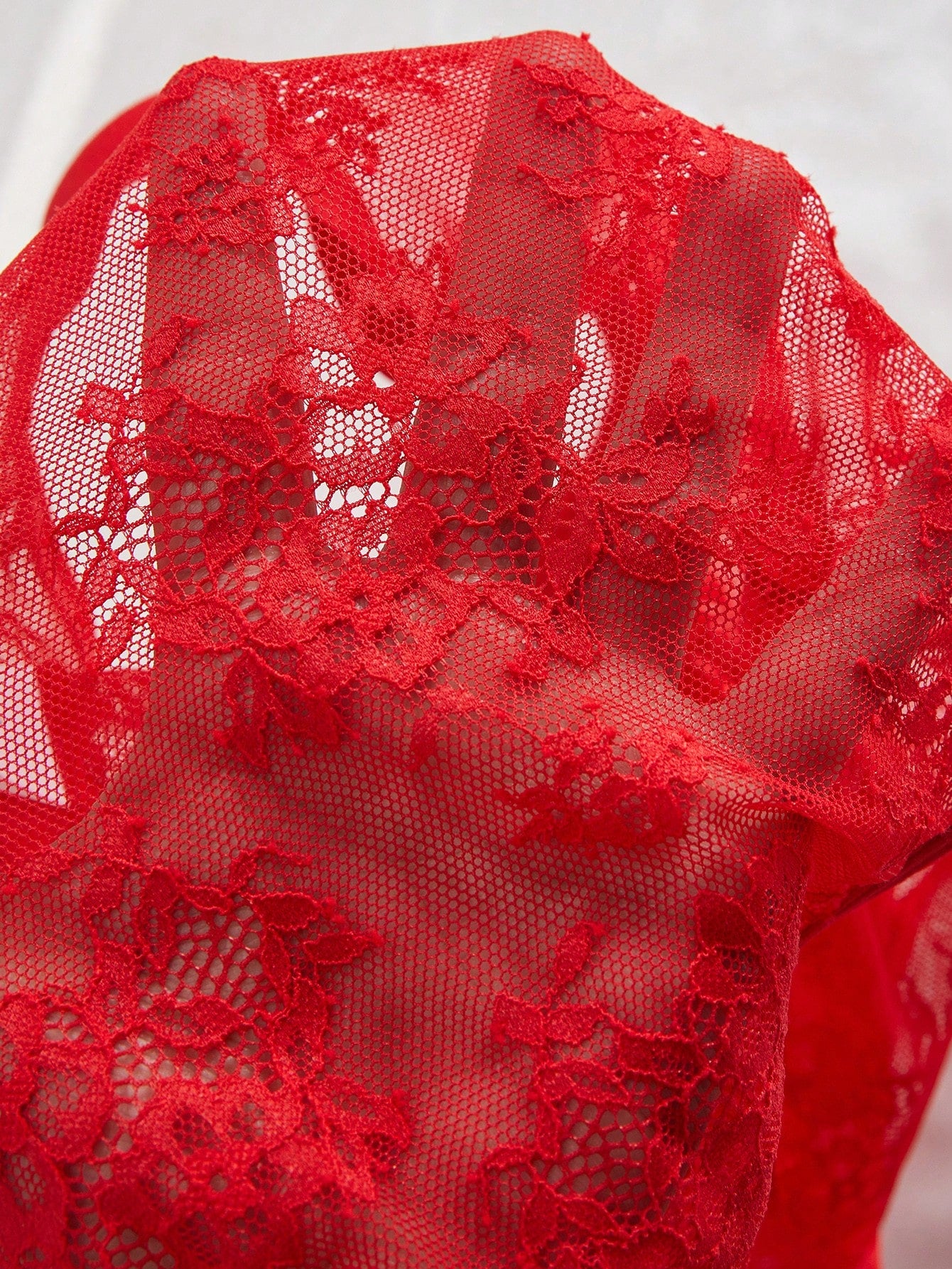 Hollow Cut-Out Bow Decor Lace Romper Sexy Bodysuit