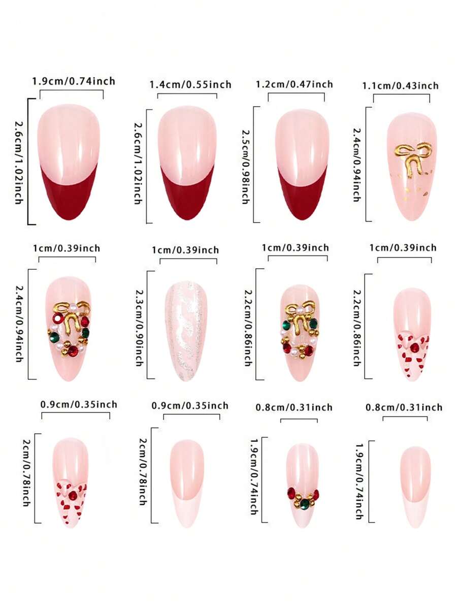 24pcs Red Glitter Christmas Press On Nails, Short Square Bling False Nails With Cute Elk Grid Design, Festive Nail Set Gift For Women Party Wear