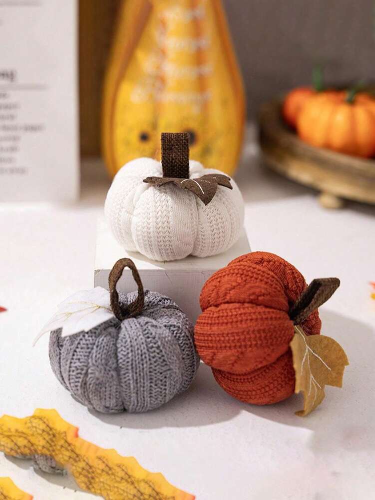Knitted Orange Pumpkin Hanging Decoration, 1/3pcs Thanksgiving Harvest Ornaments for Home, Table, or Party Displays, Autumn and Fall Festival Decor
