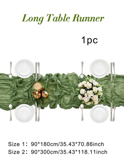 Wrinkled Cheesecloth Table Runner for Weddings and Holidays, Elegant Table Centerpiece Cloth for Christmas Dining, Birthdays, and Romantic Events