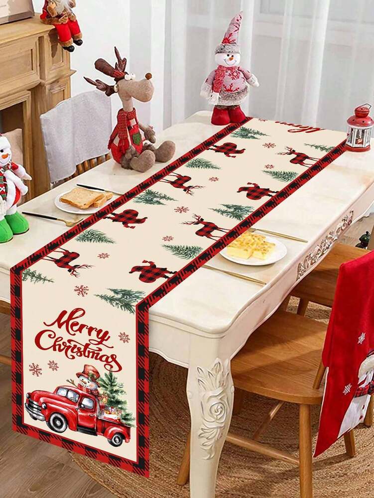 Gingerbread Man Christmas Table Runner, 35x180cm Polyester Holiday Table Flag, Festive Dining Room Décor for Christmas & Winter Home Use