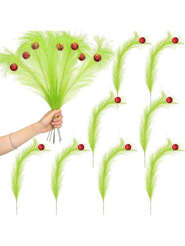 20pcs Christmas Elf Twig Set, Green & Red Artificial Branches with Flashing Orbs for DIY Christmas Tree Toppers, Garlands & Holiday Decor