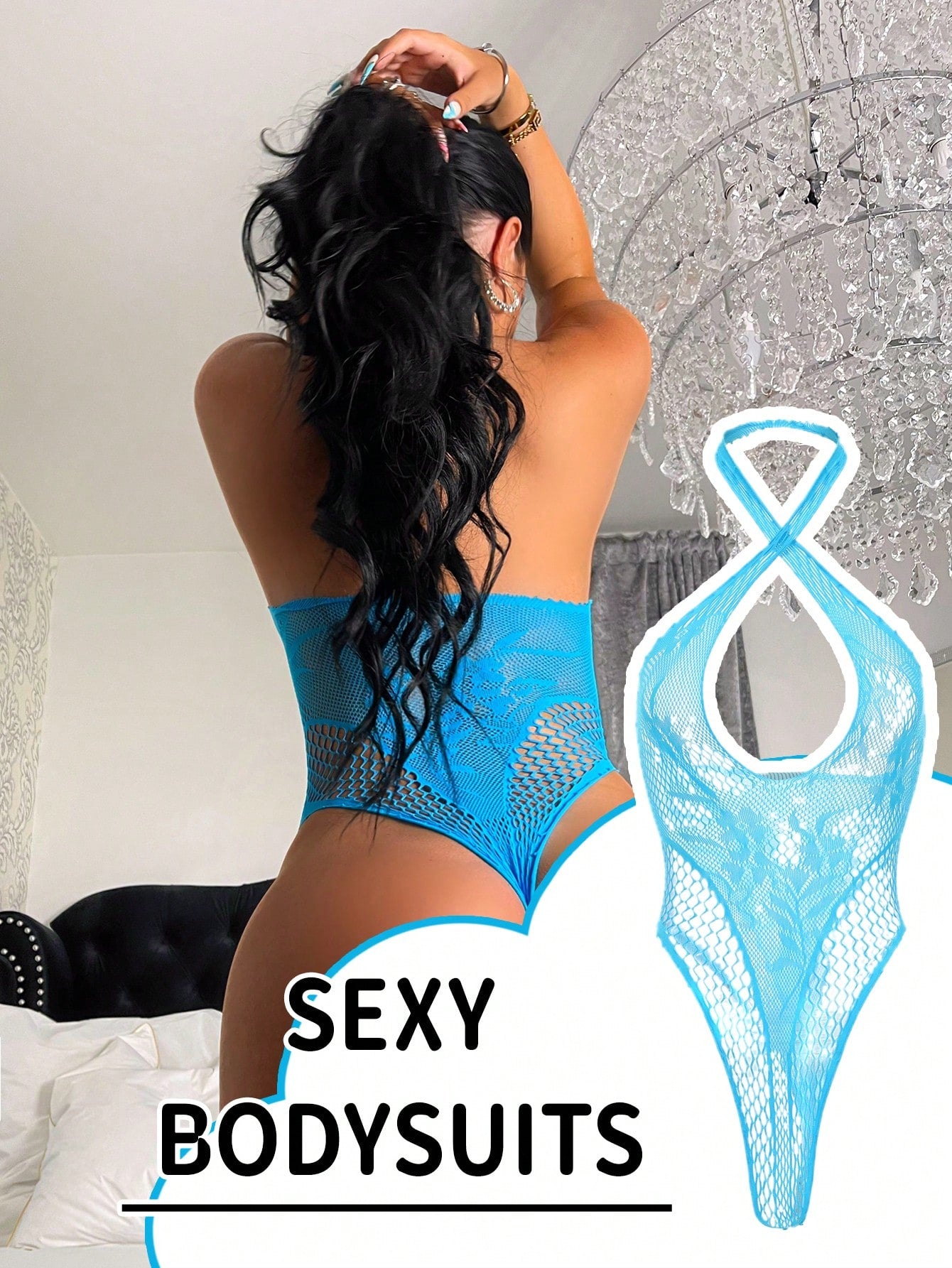 Women's Sexy Fishnet Bodysuit, Sleeveless High Stretch Fishnet Bodysuit, Suitable For Beach, Seaside, Party For Going Out