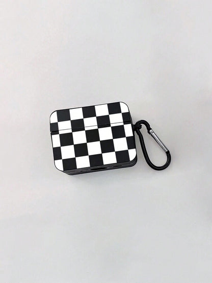 Checkerboard AirPods Case, Black Retro Check Cover with Metal Hook, Compatible with AirPods 1/2/3/Pro/Pro 2, Protective Stylish Design