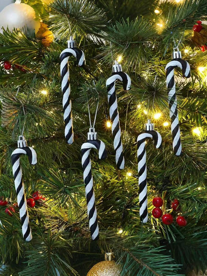 12pcs Pink Glitter Candy Cane Christmas Ornaments, 5.5" Plastic Hanging Decorations for Christmas Trees & Holiday Displays