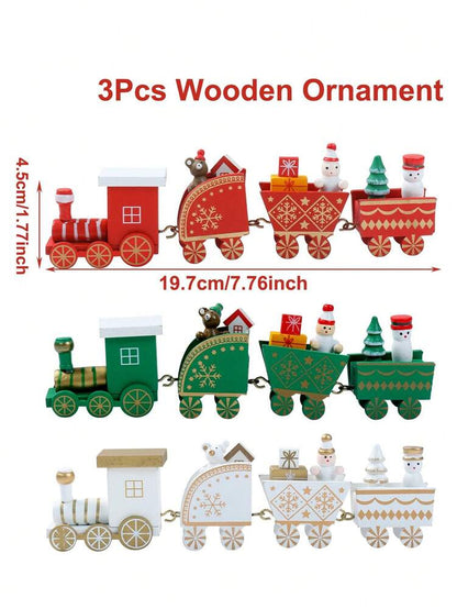 1pc/3pcs Wooden Christmas Train Ornament, Four-Section Tabletop Decoration for Windows, Gardens & Home Holiday Displays