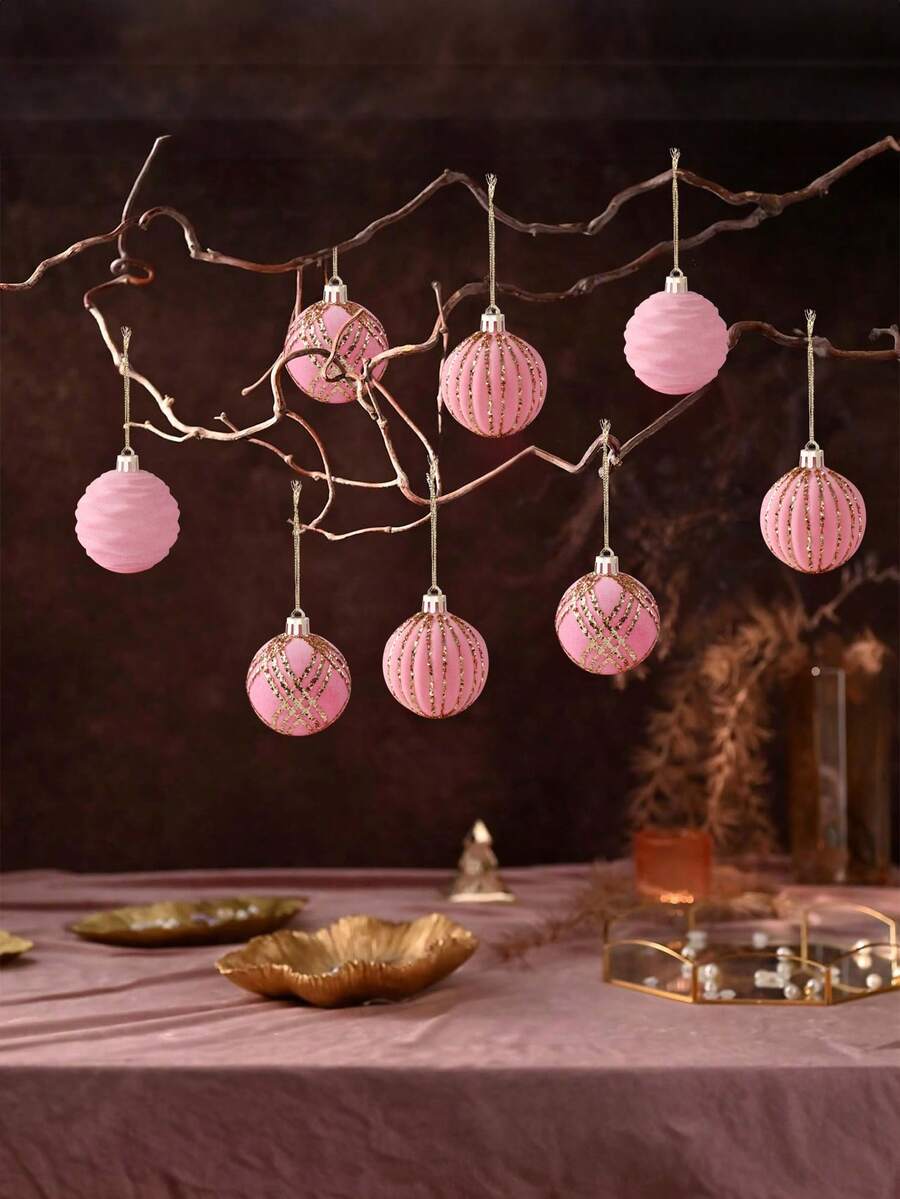 9pcs Green Velvet Christmas Tree Ball Ornaments, Flocked Painted Shatterproof Hanging Décor for Holiday Trees & Home Display