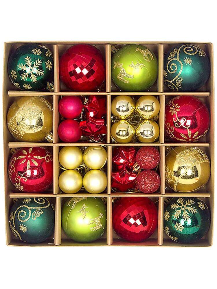 44pcs Sequined Christmas Tree Ball Ornaments, Glitter Decorative Holiday Tree Baubles, Perfect for Christmas Parties and Home Decoration