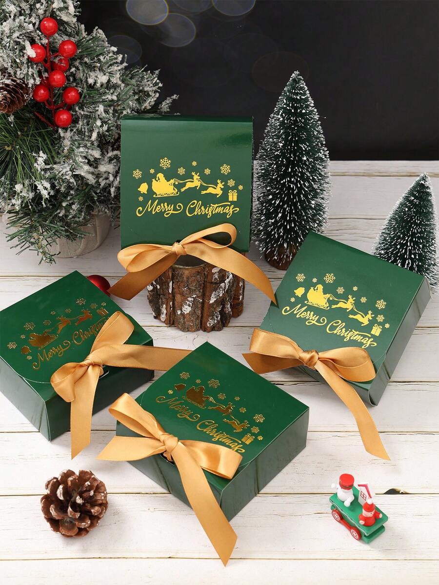 6pcs Christmas Gift Boxes with Ribbons, Santa Snowman & Reindeer Designs for Holiday Treats, Seasonal Packaging & Winter Home Decor